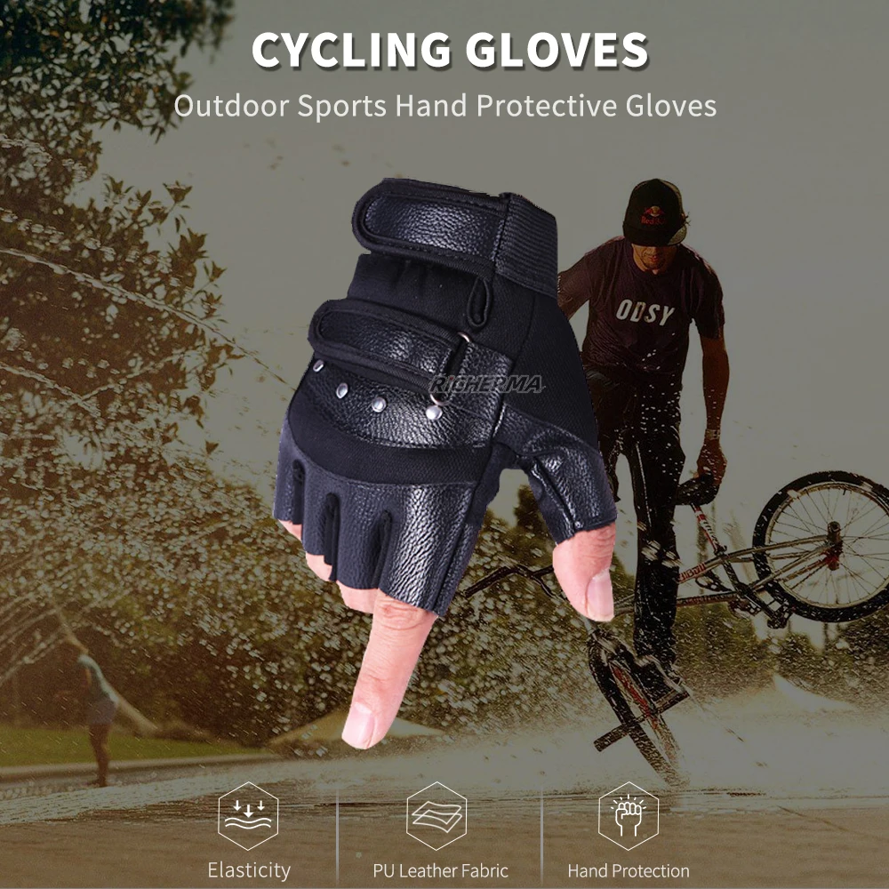 Перчатки мужские кожаные защитные мотоциклетные митенки без пальцев для езды на