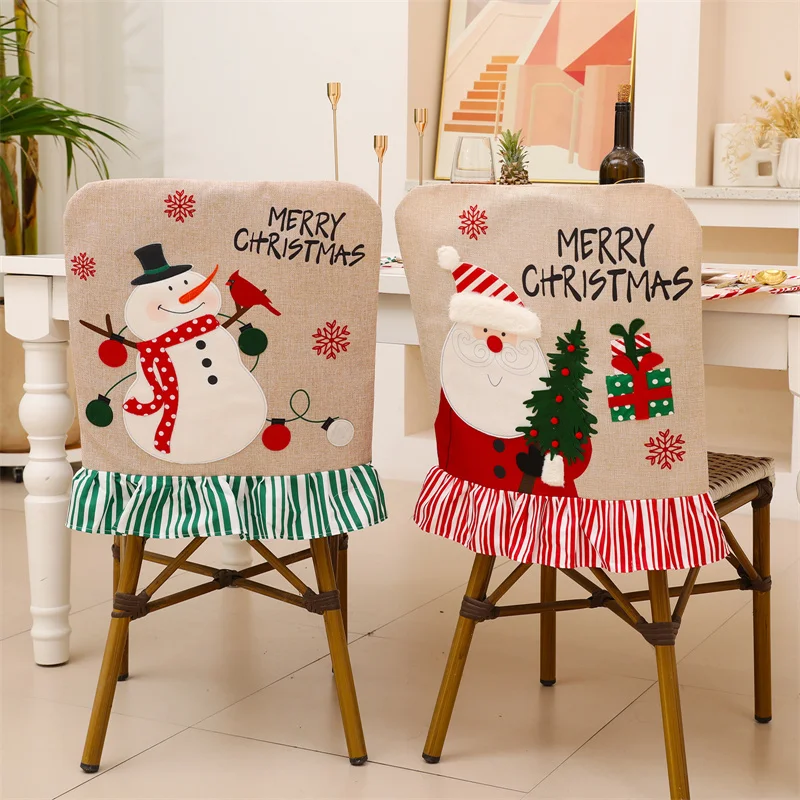 

2022 New Santa Chair Covers Chair Back Cover Snowman Dining Kitchen Chair Cover Table Decor Christmas Decoration Navidad Natal