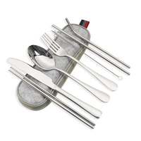 stainless steel portable tableware 304 stainless steel straws chopsticks western knives forks soup spoons 7pcsset