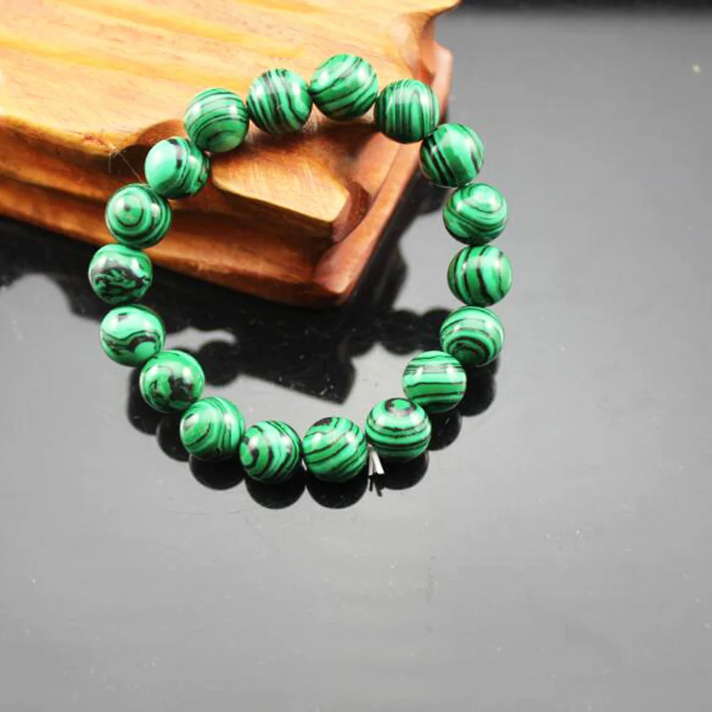 10mm Green Malachite Хороший браслет из бисера чакра для мужчин 10 мм натуральный камень Лава Рок тигровый глаз черный оникс бусины из лечебных камней стрейч Шарм Йога женские ювелирные изделия - Окраска металла: 10mm Green Malachite