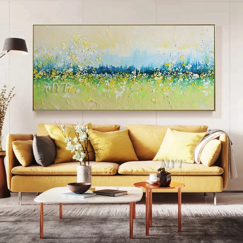 

Dark Green Woods And White And Yellow Flowers Abstract Oil Painting Wall Art Home Decor Picture Oil Painting On Canvas No Framed