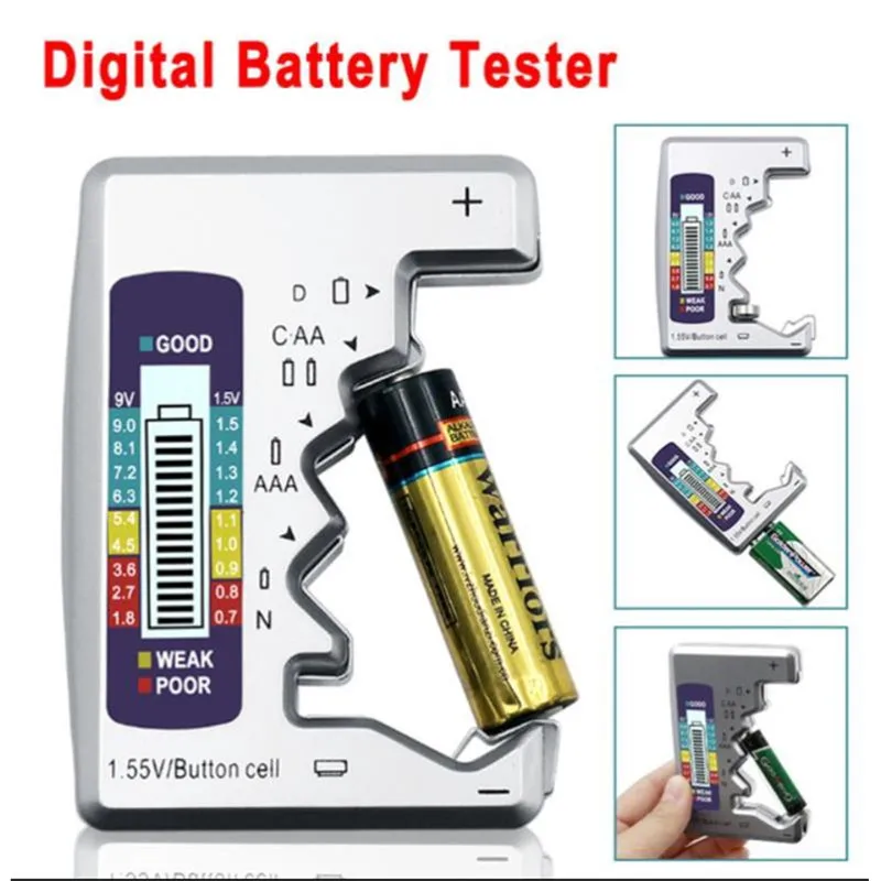 

Digital Battery Tester Battery Capacity Detector For C/D/N/AA/AAA/9V 6F22 Batteries /1.55V button cell