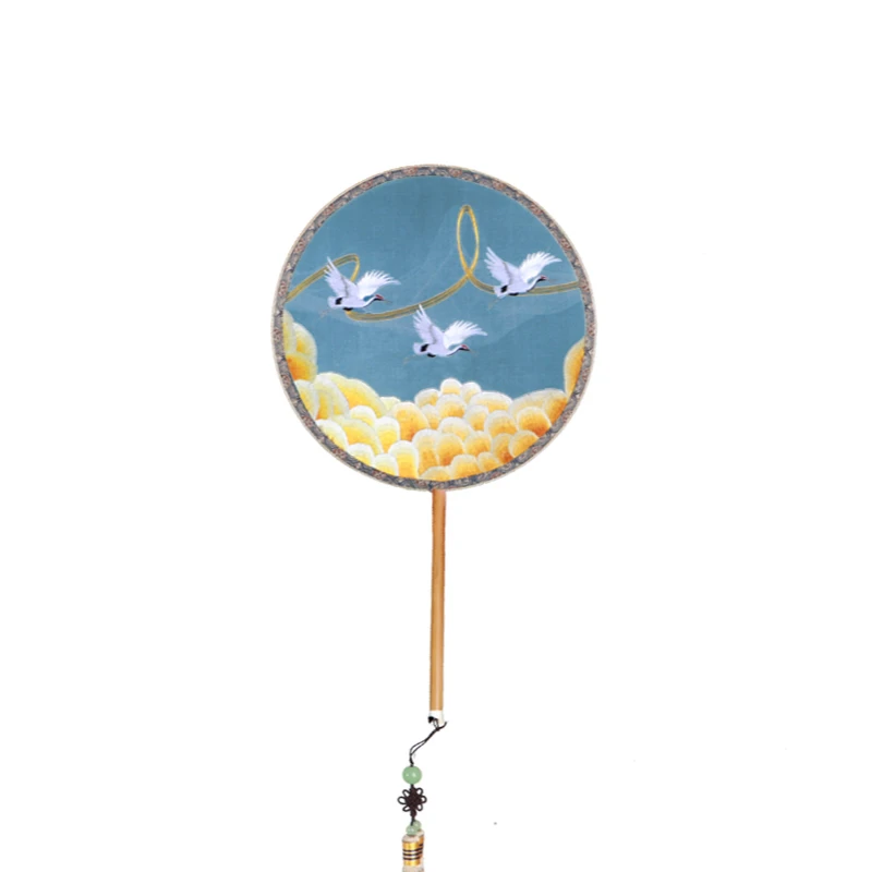 

Jade Bamboo Handle Chinese Style Double-Sided Suzhou Embroidery Hand Embroidery Circular Fan