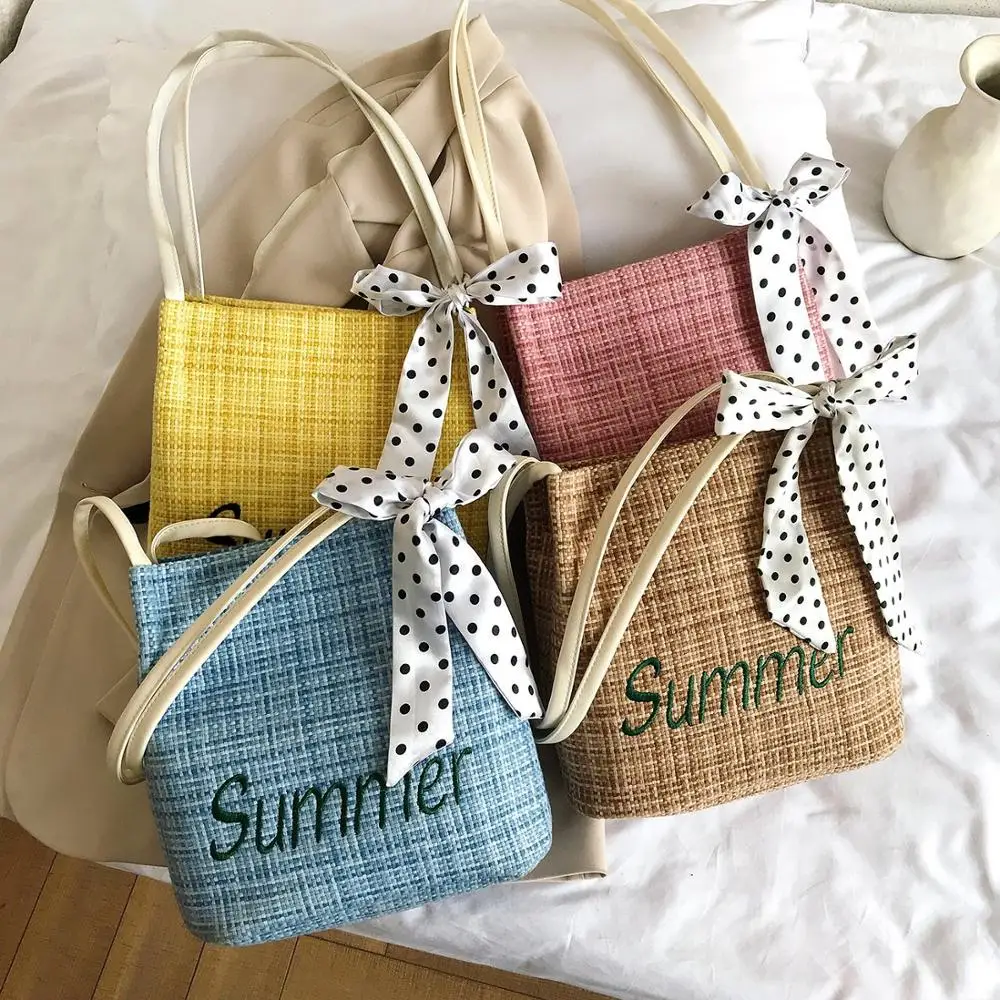 Летняя Соломенная Сумка ведро с принтом для женщин 2020 сумка покупок девочек