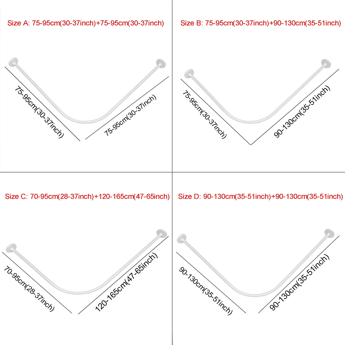 

304 Stainless Steel Extendable Corner Shower Curtain Rod Pole L Shape No Punching Rail Rod Bar Bathroom Hardware Heavy Loaded