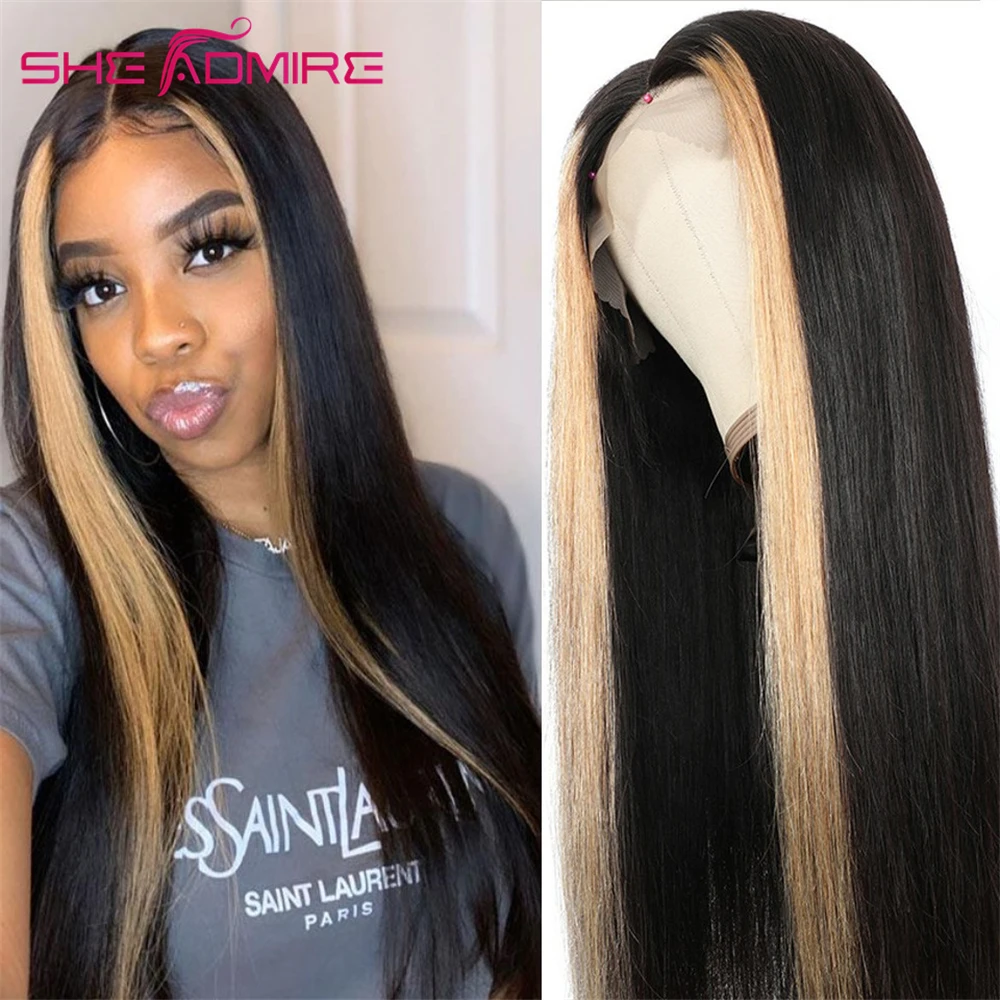 

13x4 Lace Frontal Wig 1B/27 Ombre Highlight Human Hair Wigs She Admire Color Straight Transparent Lace Bob Wigs For Black Women