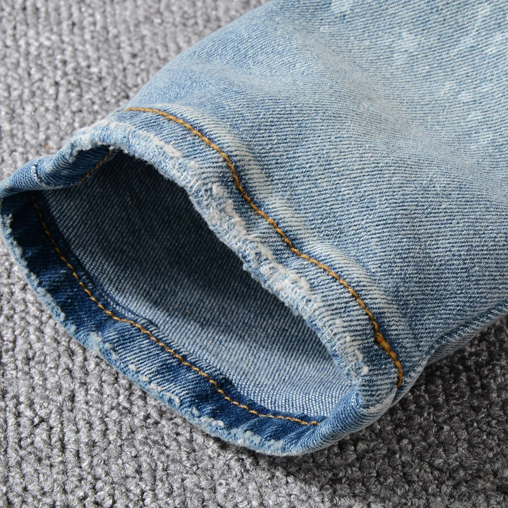 

Mens Men's Jeans Vintage Holes Rivet Patch Slim Skinny Ripped Jeans Casual Trendy Painted Distressed Denim Beggar Pants