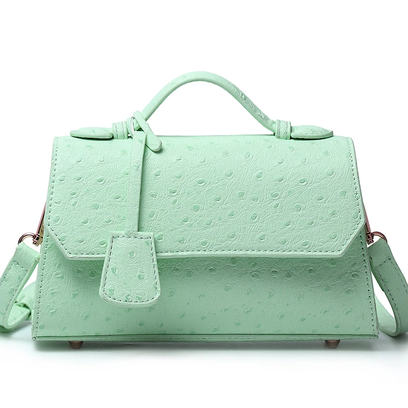

Free Customized Women Ostrich Leather Light Green Handbags Elegant Tote Purse New Trendy Purse Hot Sales