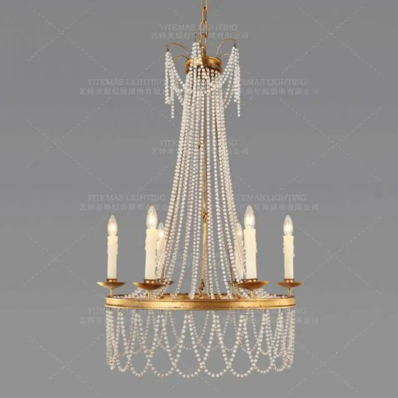 Антикварная Золотая люстра светильник из дерева с бусинами Винтажный Золотой 6 s