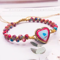new natural stone heart charm bracelets string braided macrame bracelets jaspers friendship wrap bracelet femme women jewelr