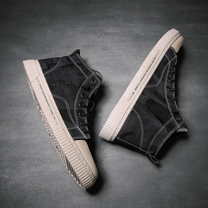 

Парусиновая обувь, мужские парусиновые туфли с высоким верхом, мужские слипоны, Повседневная модная Корейская белая мужская спортивная обу...