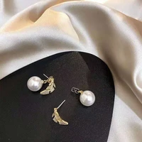 yaologe exquisite detachable rhinestone leaf earrings stud plant temperament pearl earrings 2020 elegant jewelry for girl
