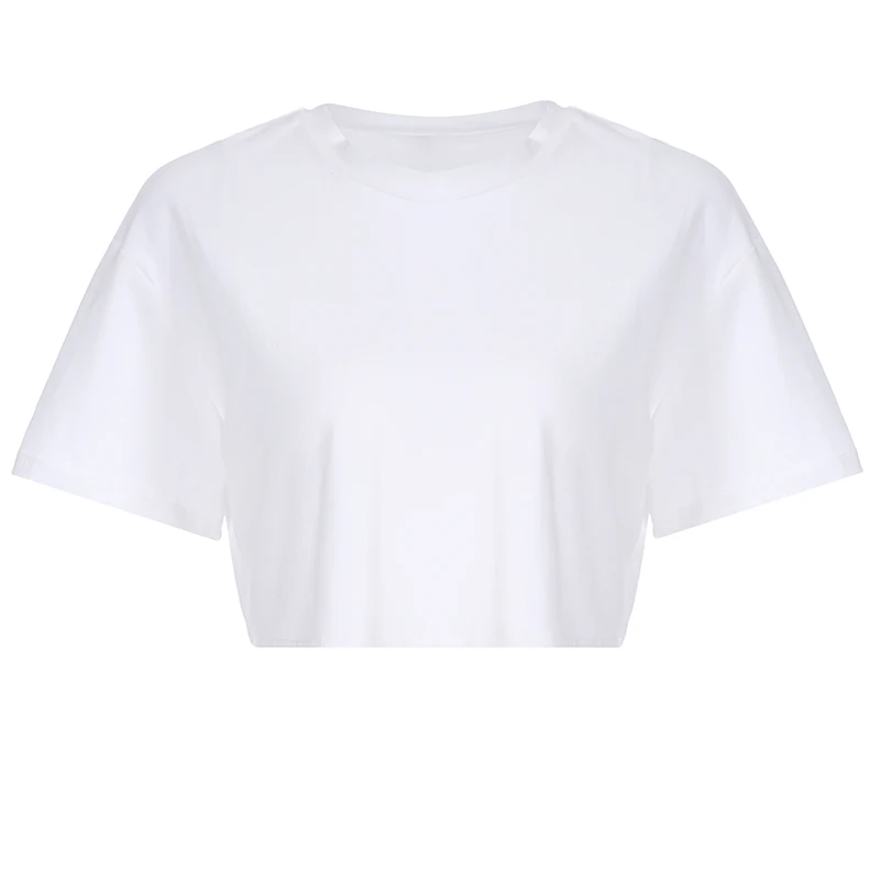 

Fashion Simple Solid Color Cotton T-shirt O-Neck Short Sleeve Women Casual Short Tees Y2K Streetwear Loose Crop Top 2021 Summer
