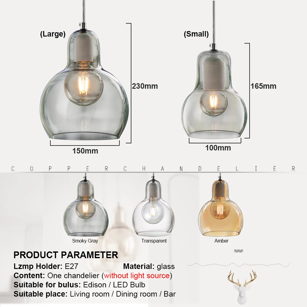 Современная подвесная стеклянная лампа в скандинавском стиле светодиодная E27