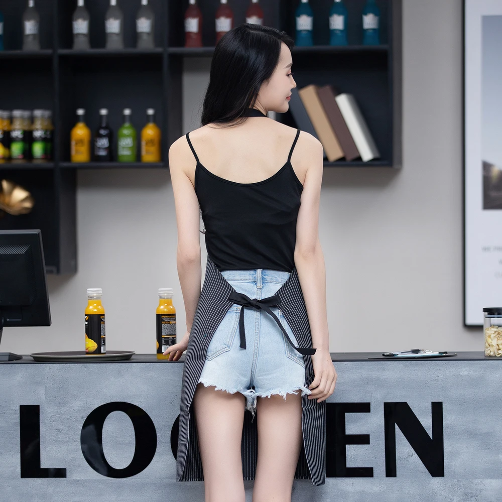 

wholesale Cotton Diagonal pocket clothes apron unisex kitchen cooking apron barbecue haircut work apron restaurant waiter apron