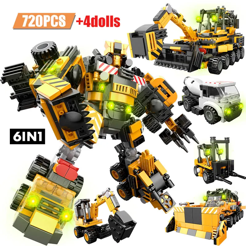 

720 шт., 6 в 1, Детский конструктор «городской инженерный автомобиль»