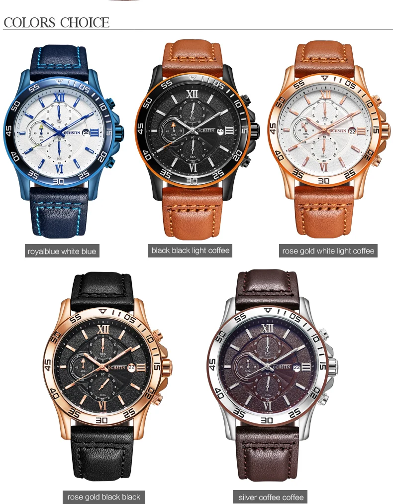 reloj hombre OCHSTIN Rose Gold Luxury watch Automatic Calendar business men watch in Casual sport leather band quartz watch men
