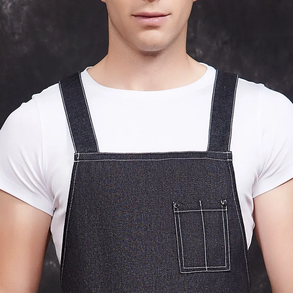 Кухонный джинсовый фартук чистый черный цвет для приготовления пищи мужчин и
