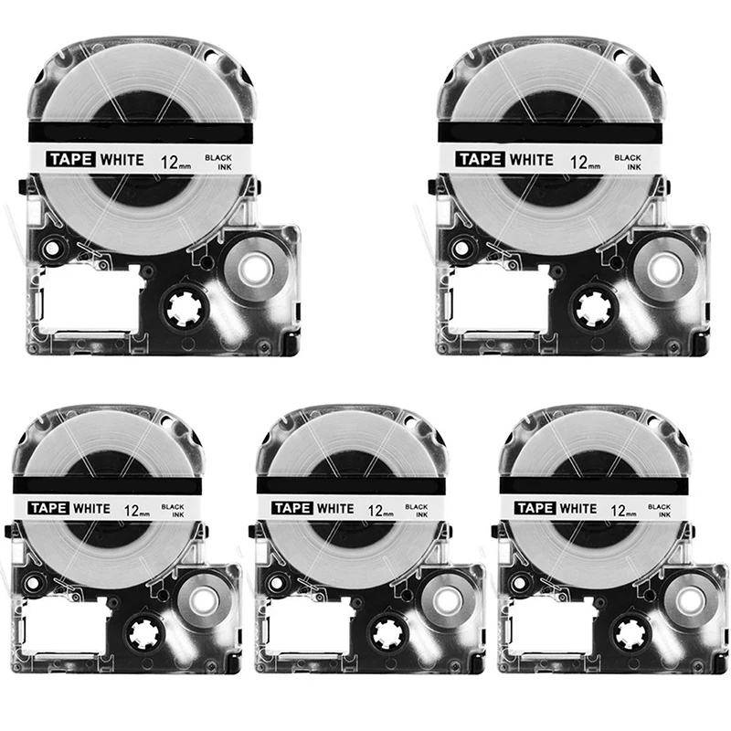 

5 Pack Replace LK-4WBN LC-4WBN9(SS12KW) Label Tapes for Epson LabelWorks LW300 LW400 LW500 LW700 Black On White 1/2 Inch X 26.2