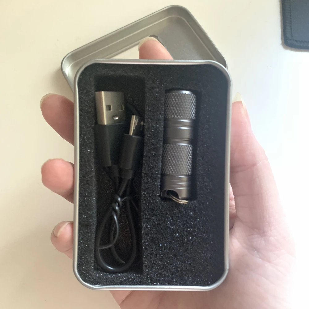Фото Pocket Mini LED Flashlight USB Rechargeable Portable Waterproof White Light Keychain Torch Super Small Lanterna with Battery Box №3