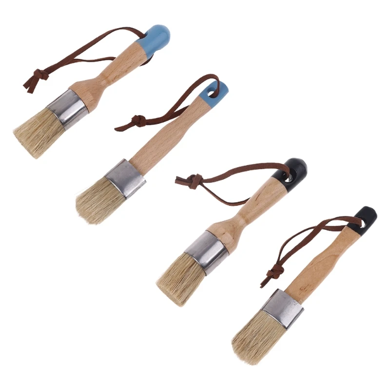 

2 Pcs Round and Flat Chalk Paint Wax Brush Ergonomic Wood Handle Natural Bristle Brushes Furniture DIY Painting Waxing Tool