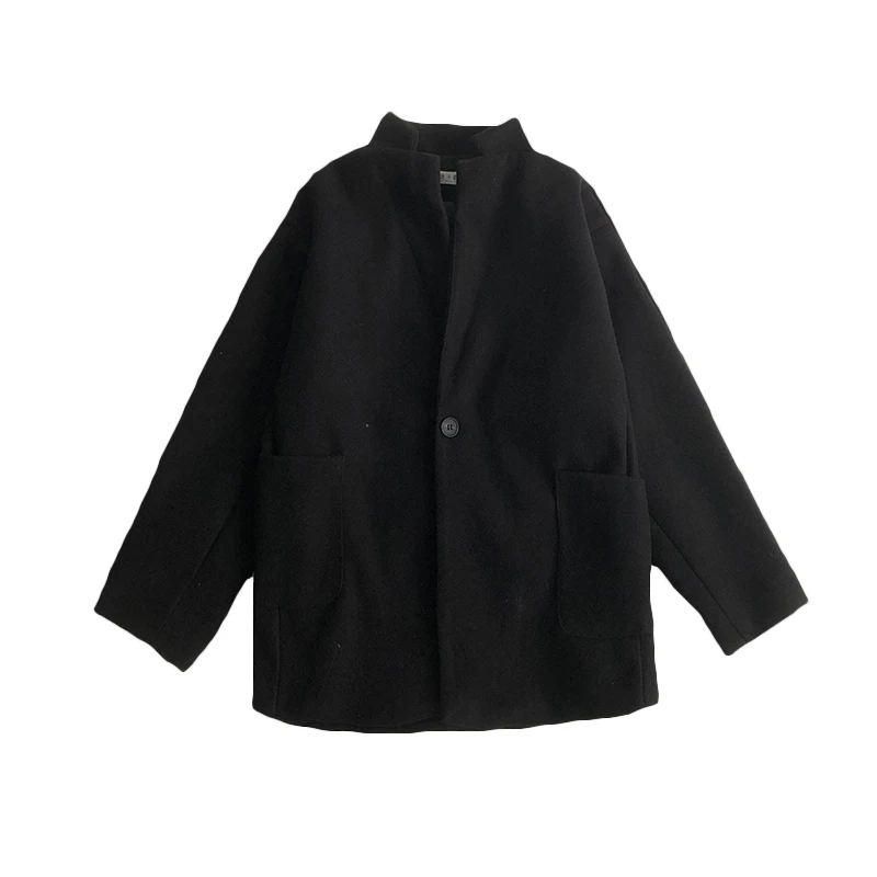 

Men's Solid Color Casual Woolen Jacket Korean Fashion Loose One-button Woolen Jacket Men's Harajuku Streetwear Suit Trench Coat