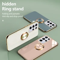 luxury ring plating silicone phone case for samsung galaxy s22 s21 s20 fe s10 note 20 10 9 plus ultra thin magnetic holder cover
