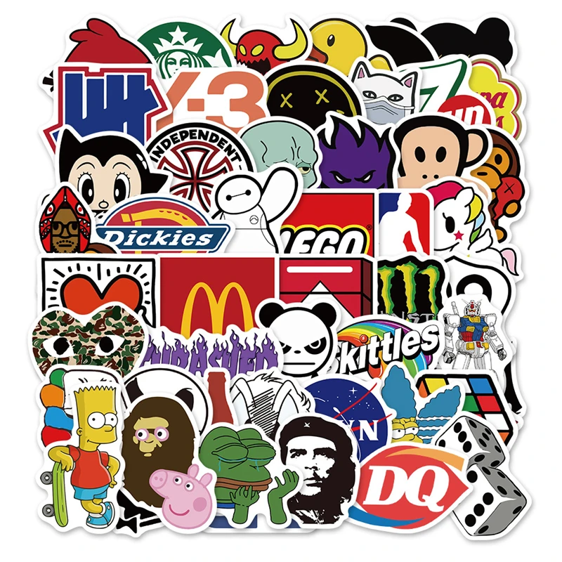 

10/30/50/100Pcs Trendy Brand Fashion Logo Cartoon Graffiti Stickers Pvc Waterproof Skateboard Motorcycle Guitar Kid Toy Gifts