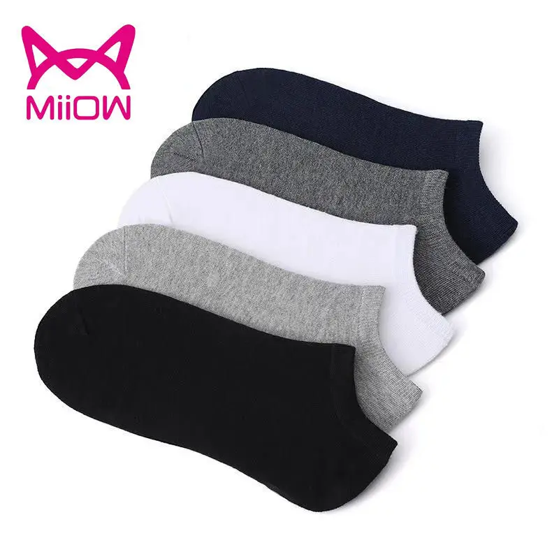 

man woman 5 pairs short lightweight sports socks, breathable plain weave socks, comfortable cotton, black and white,grey