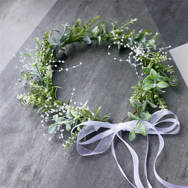 

Bridal Hair Mori Fairy Green Vegetation Artificial Leaf Bead Necklace Garland Immortal Head Wedding Ornament