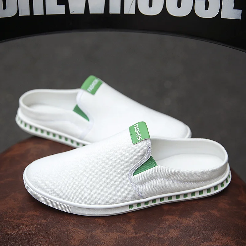 

2021 Summer Casual Shoes Men Half Sneakers Fashionable Men Half Slippers Casual Canvas Loafers Breathable Casual Loafers for Man