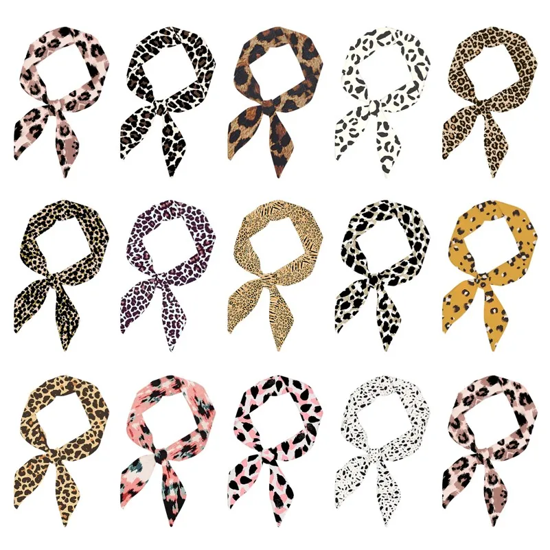 

95*5cm Silk Scarf For Women Leopard Printed Handle Bag Ribbons Brand Fashion Head Scarf Small Long Skinny Scarves Multifunction