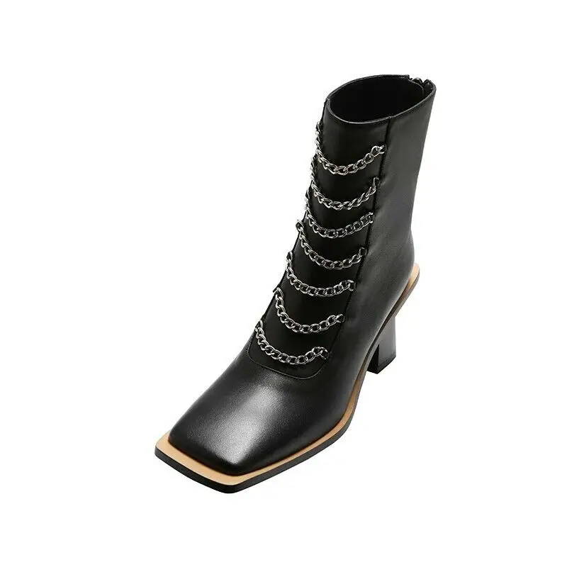 

Women Punk Western Block Heel Ankle Boots Casual Square Toe Zipper Shoes C186