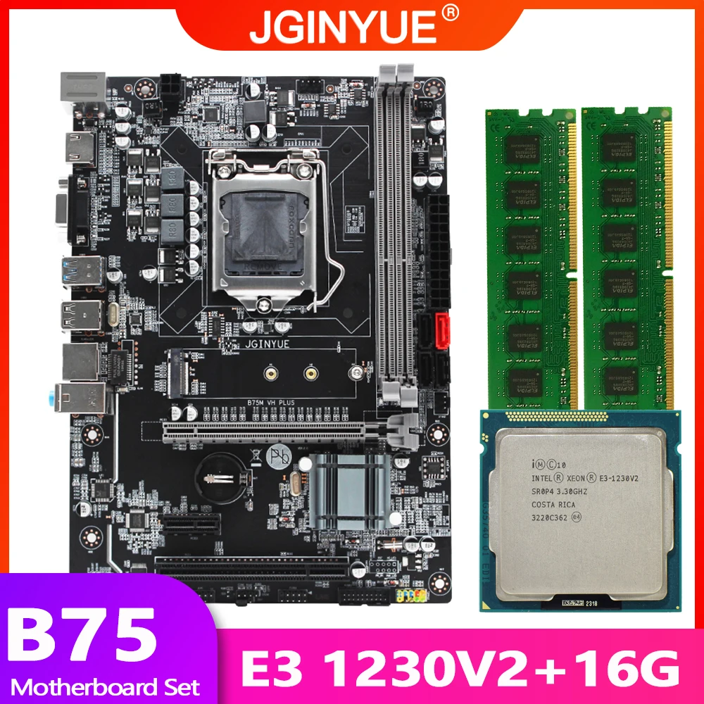 Bestellen B75 LGA 1155 Motherboard Set Kit Mit Intel XEON E3 1230 V2 CPU Prozessor 16GB(2*8GB) DDR3 RAM Speicher M.2 NVME 2280 B75M-VH PLUS