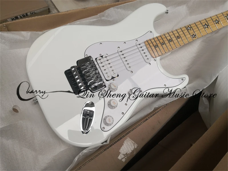 

Custom Ordering star electric guitar,6 strings white guitar,ssh pickups,tremolo bridge,white pickguard,stars inlay