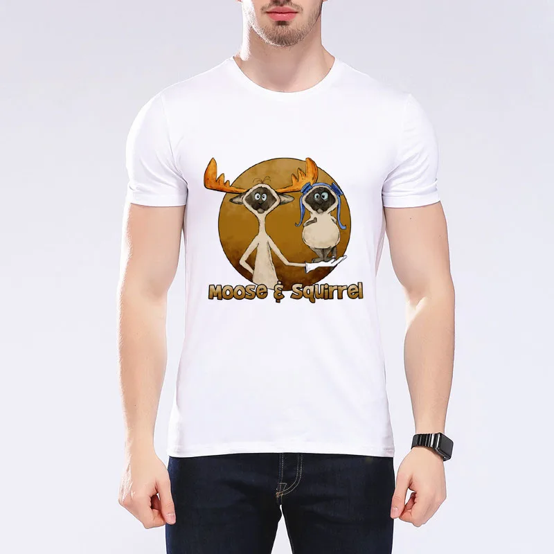 Новые творческие Moose и белка Мужская футболка забавные животные лето мультфильм