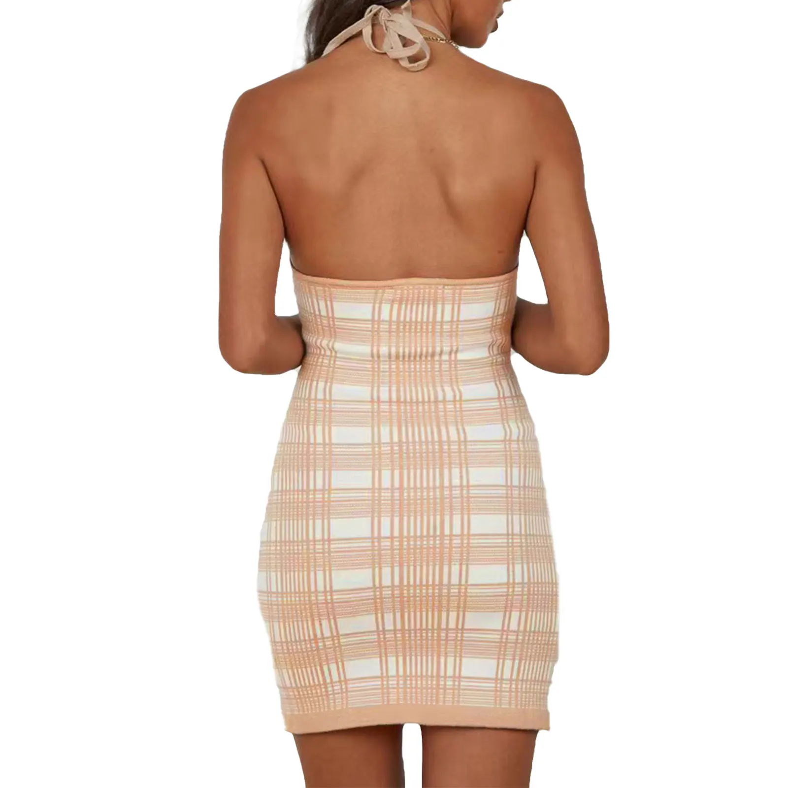 

2021 New Female Dress, Plaid V-Neck Sleeveless Package Hip Sundress for Summer,Stylish and Comfortable Fruit Green, S/M/L