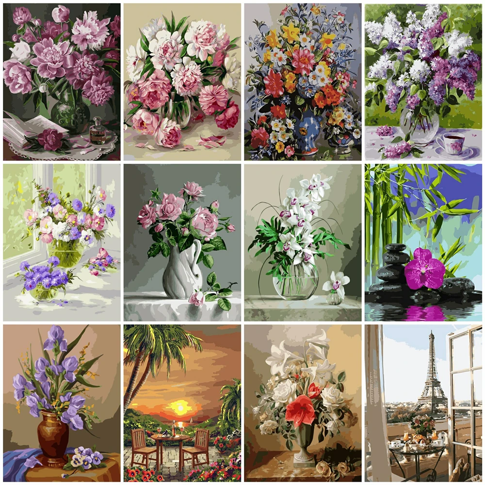 HUACAN цветок Краска по номеру набор рисования на холсте стены искусства ручная