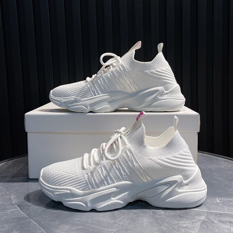 

2021 Spring New Korean Sports Shoes Female Flying Woven Student Running Shoes Female Wild Ins Breathable Socks Shoes Female
