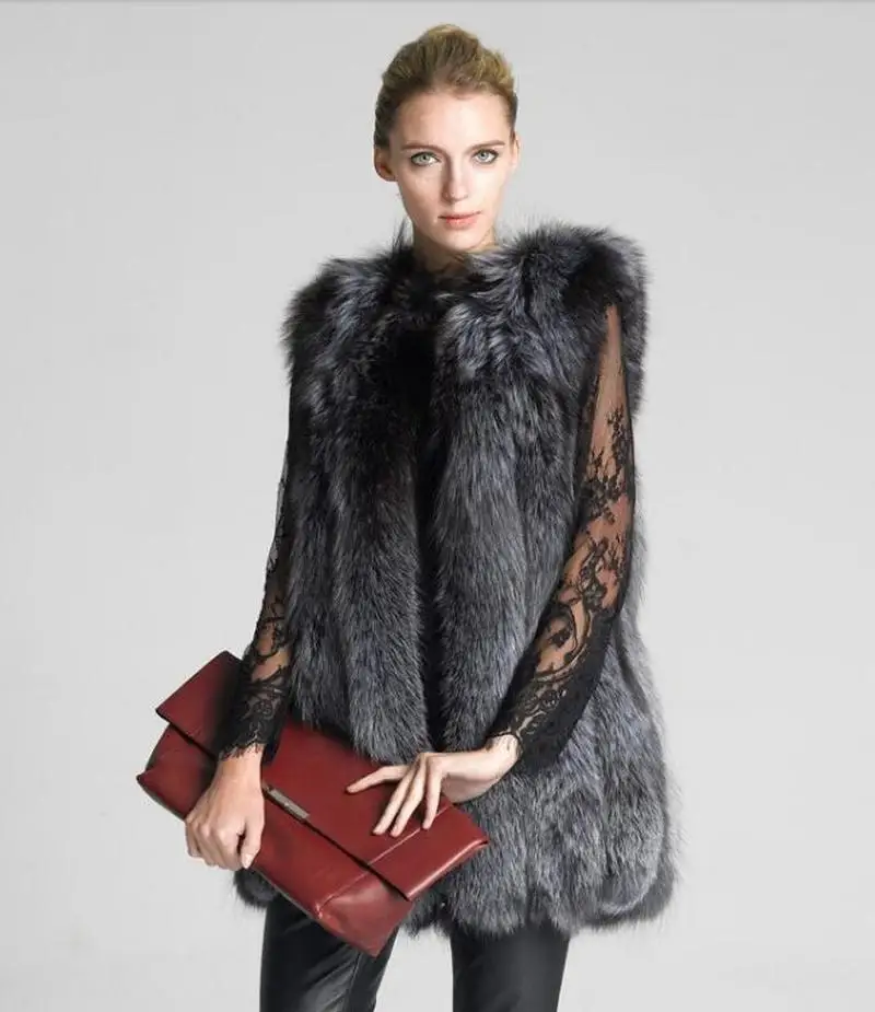 Роскошное Женское зимнее меховое пальто модная меховая куртка без рукавов