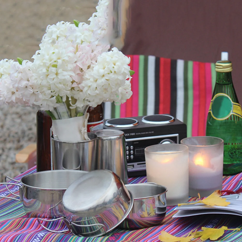 

2pcs Outdoor Stainless Steel Folding Bowl Camping Portable Multifunction Bowl