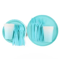 40pcset round shape pure blue theme disposable tableware birthday decoration baby shower forks plate tablecloths party supplies