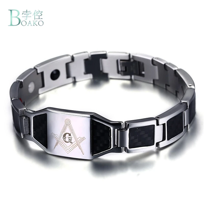 Браслет из титановой стали мужской масонский магнит германиевая голограмма