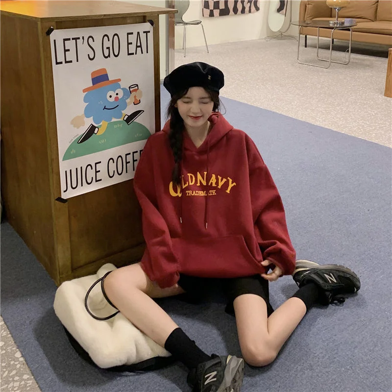 

Hoodies Women Printing Casual Ulzzang Chic Draw String Fashion All-match Students Design Streetwear Trendy Loose Cool Girls New