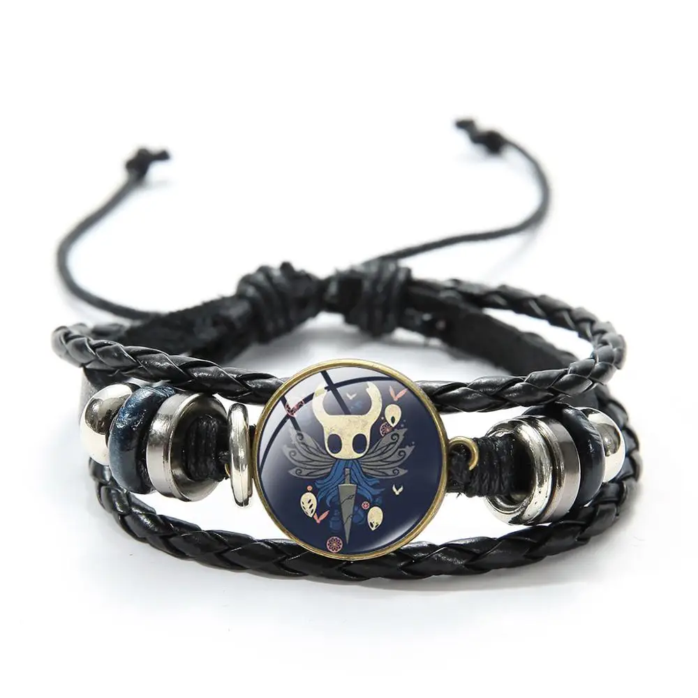 Game Hollow Knight Charm Bracelet Cute Cartoon Figure Glass Photo Dome Black Leather Bracelets Men Women Accessories Gift | Украшения и