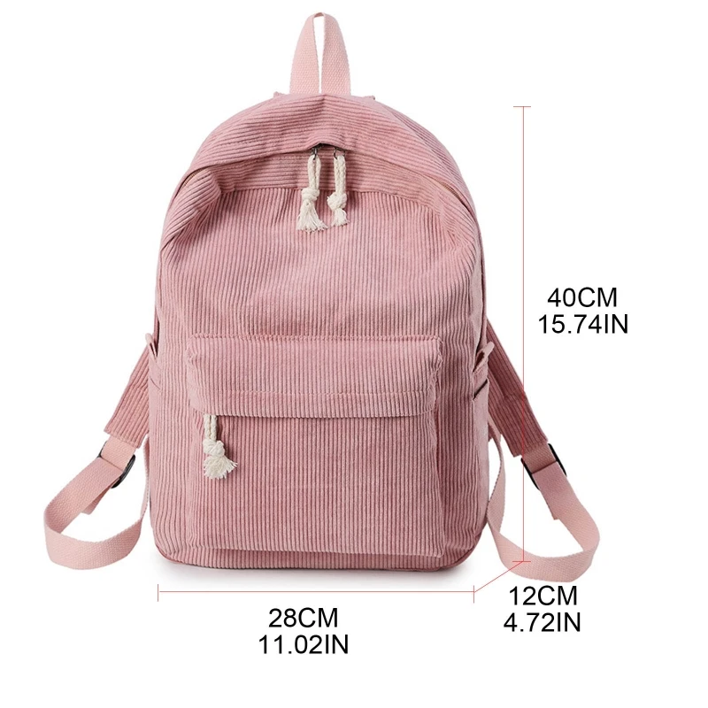 

Corduroy Backpack School Bag For Teenage Girls Travel Rucksack