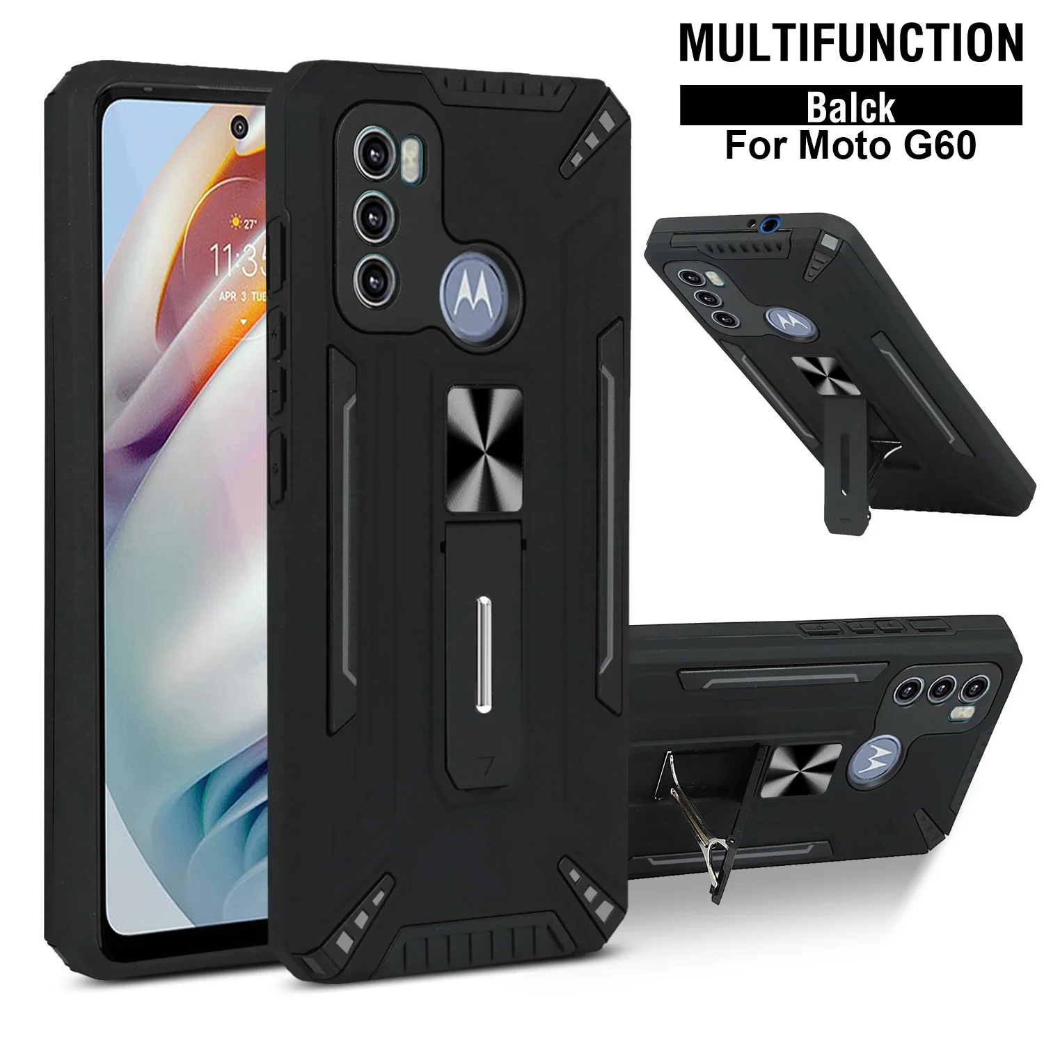 

Shockproof Armor Rugged Protection Phone Case For Motorola G100 G60 G50 G40 G30 G20 G10 Fusion Magnetic Kickstand Back PC Cover