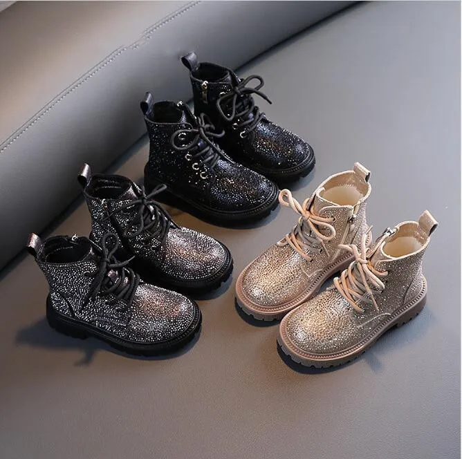 

2021 Autumn New Children's Fashion Boots Girls Princess Soft Bottom Comfortable Shoes 1-3-4-15 Years Old Boy Rhinestone Boots