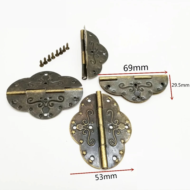 

4pcs New Antique Bronze Cabinet Hinges 6 Holes Cabinet Door Jewelry Drawer Decoration Vintage Hinge Furniture Fittings Hardware