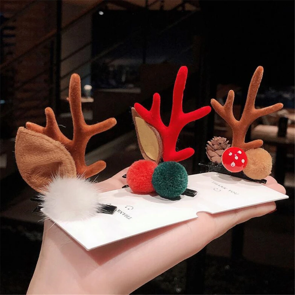 

2pcs Cute Deer Ear Hairpins Christmas Barrettes Hair Decorationd Beautiful Deer Antlers Hair Clips Kids Hair Accessories hotsale